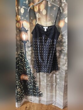 Vintage Morgan Taylor Black Satin Slip with Gold Polka Dots